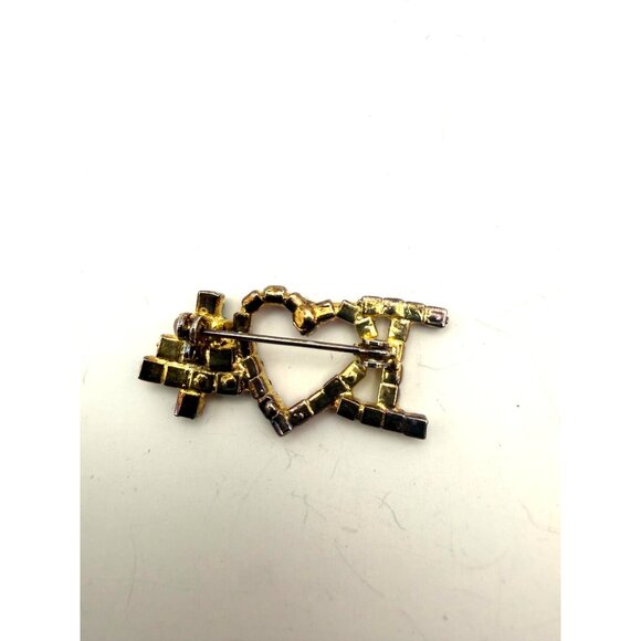 VTG Fashion Jewelry Rhinestone Brooch I Love Christmas Tree Red Green Clear Holi - Picture 2 of 5